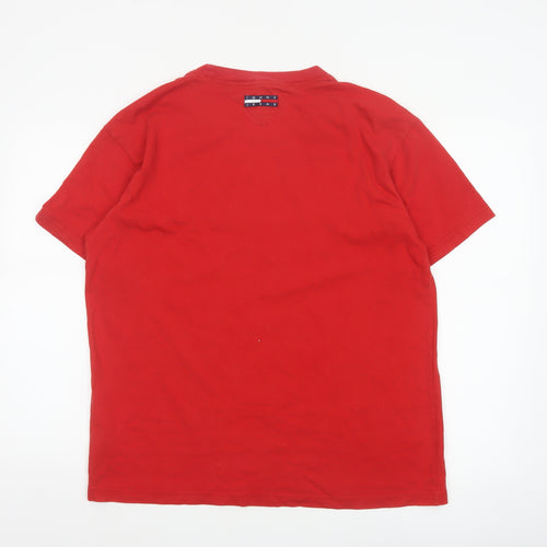 Tommy Jeans Men’s Red L Cotton Colourblock Stripe Crew Neck T-Shirt