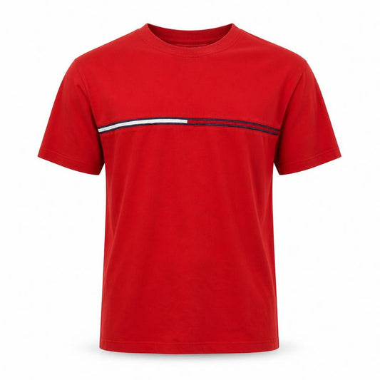 Tommy Jeans Men’s Red L Cotton Colourblock Stripe Crew Neck T-Shirt