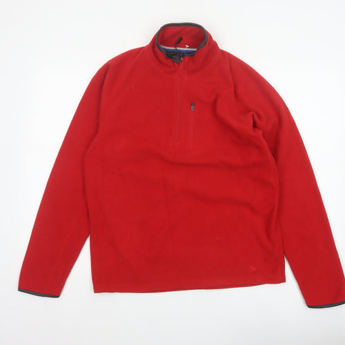 Marks & Spencer Men's Red Small 1/4 Zip Fleece Sweatshirt High Neck