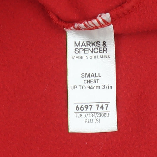 Marks & Spencer Men's Red Small 1/4 Zip Fleece Sweatshirt High Neck