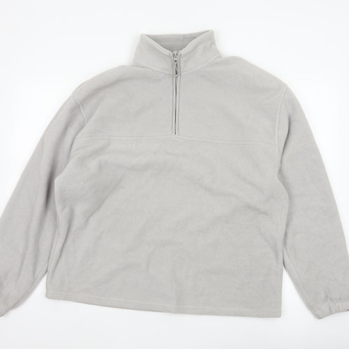 ASOS Design Men Grey M Fleece 1/4 Zip High Neck Pullover Sweatshirt