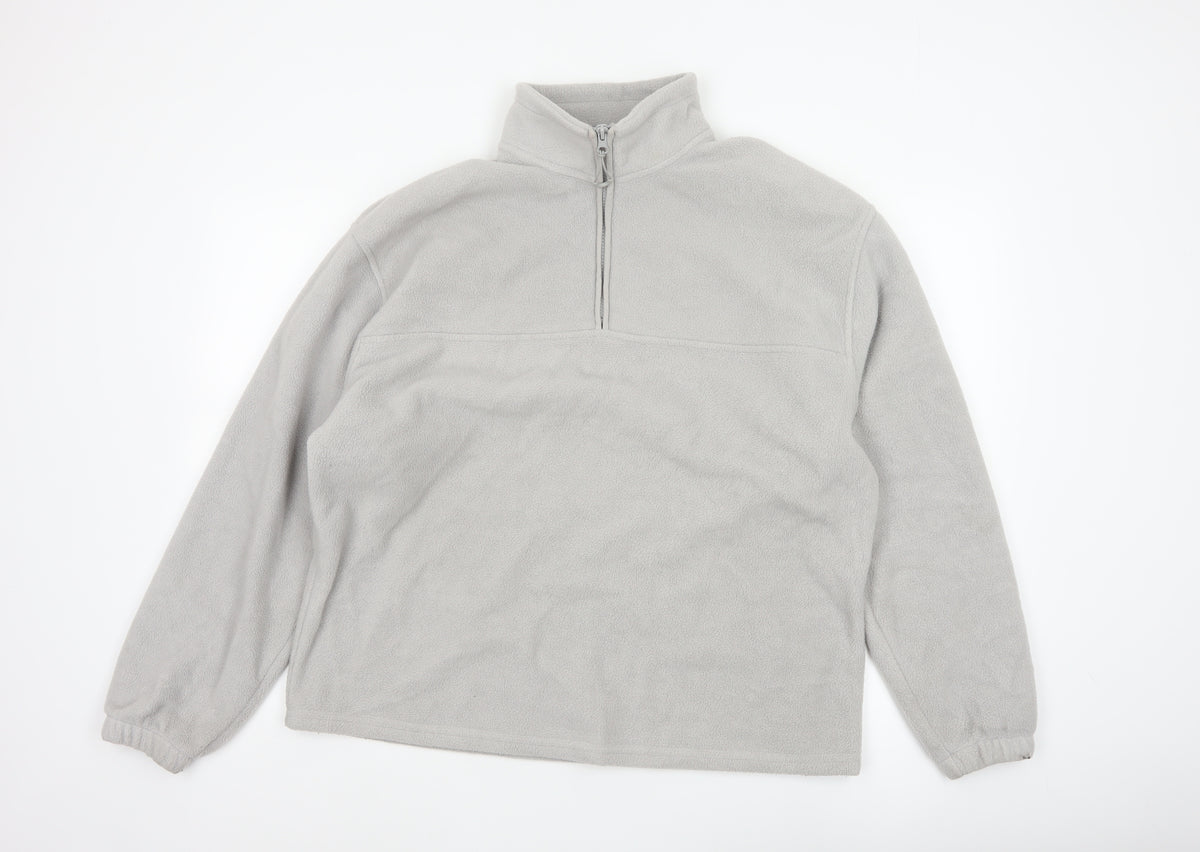 ASOS Design Men Grey M Fleece 1/4 Zip High Neck Pullover Sweatshirt