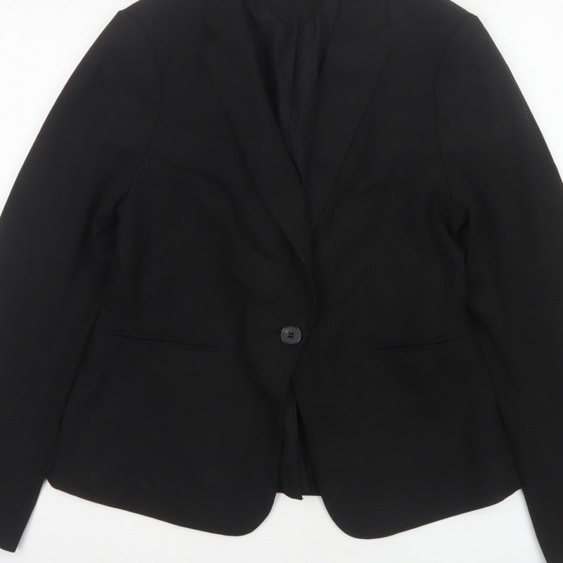 H&M Women Black UK 12 Tailored Single-Breasted Blazer Workwear