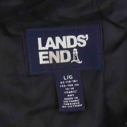 Lands' End Teens Black Size 14 Puffer Jacket Hooded Quilted