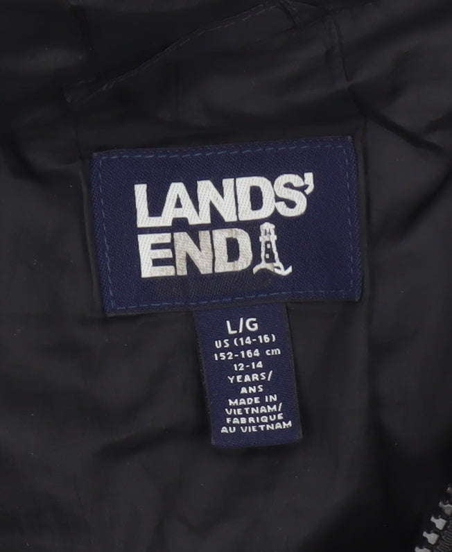 Lands' End Teens Black Size 14 Puffer Jacket Hooded Quilted