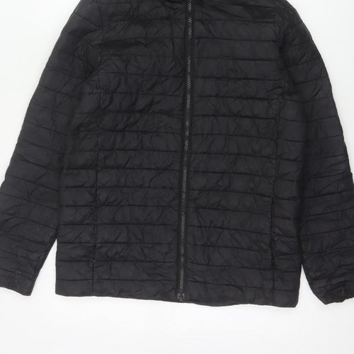 Lands' End Teens Black Size 14 Puffer Jacket Hooded Quilted