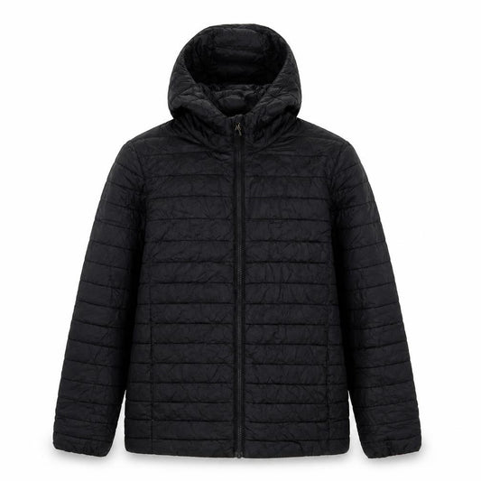 Front view of Lands' End Teens Black, size 14, Puffer Jacket Hooded Quilted