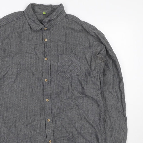 Primark Men Grey L Herringbone Organic Cotton Button-Down Shirt