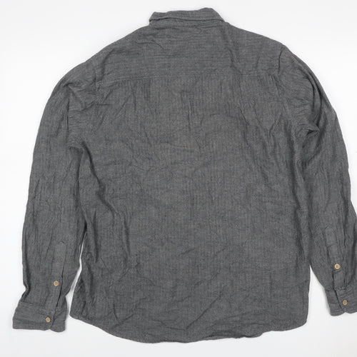 Primark Men Grey L Herringbone Organic Cotton Button-Down Shirt