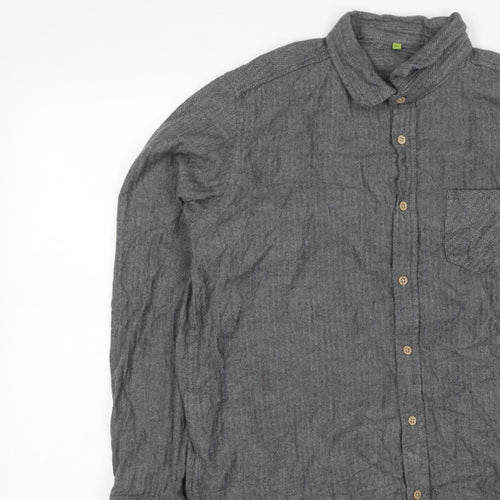 Primark Men Grey L Herringbone Organic Cotton Button-Down Shirt