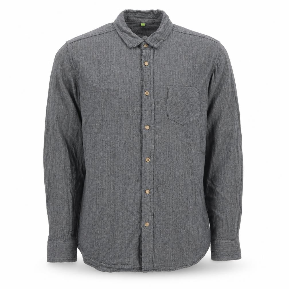 Primark Men Grey L Herringbone Organic Cotton Button-Down Shirt