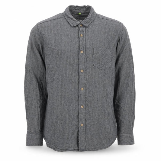 Front view of Primark Men Grey L Herringbone Organic Cotton Button-Down Shirt