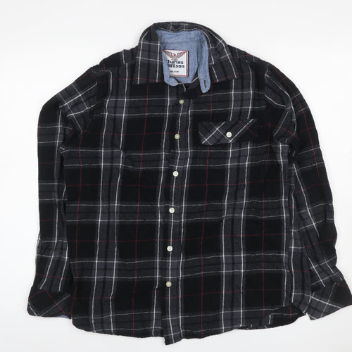 Charles Wilson Men’s Black Plaid Flannel Button-Down Shirt M