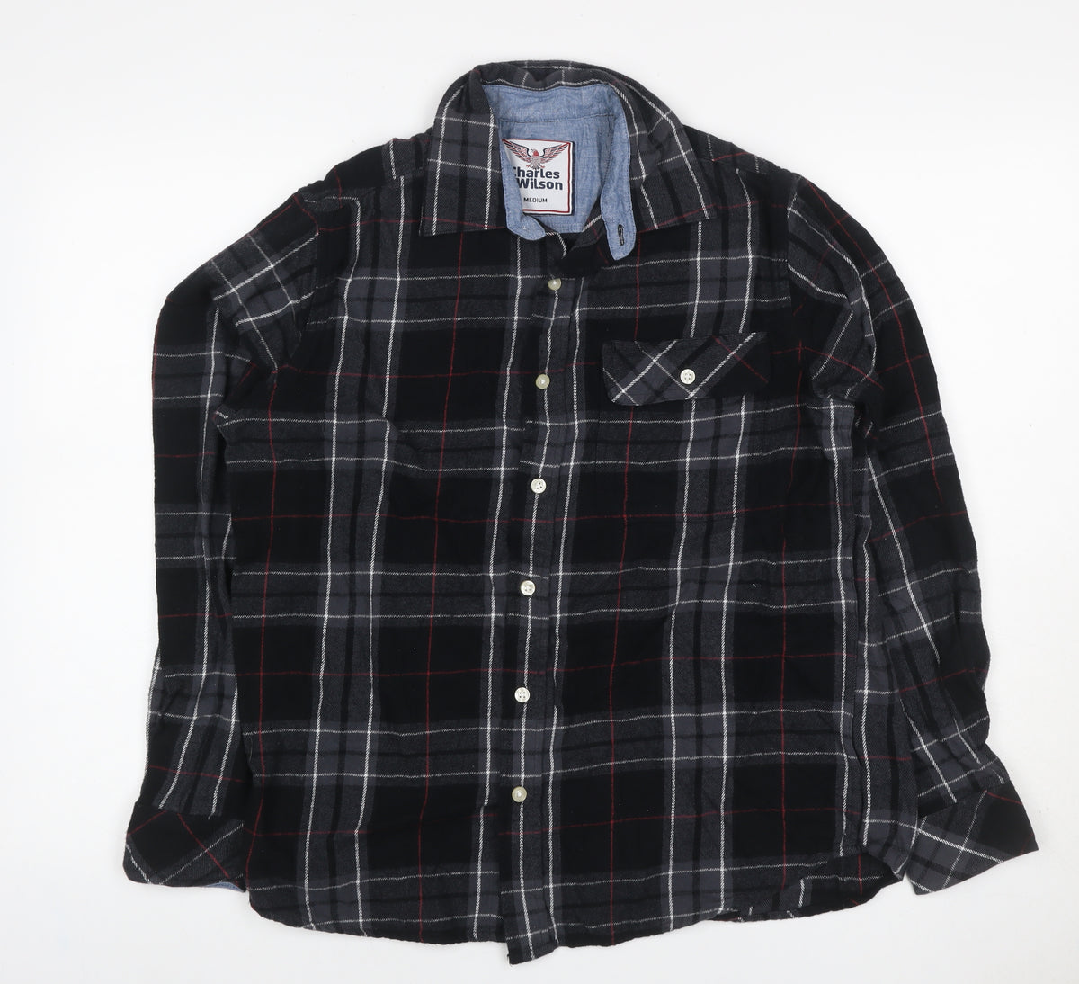 Charles Wilson Men’s Black Plaid Flannel Button-Down Shirt M