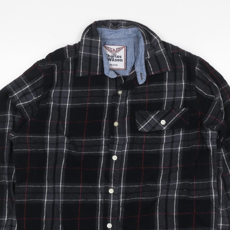Charles Wilson Men’s Black Plaid Flannel Button-Down Shirt M