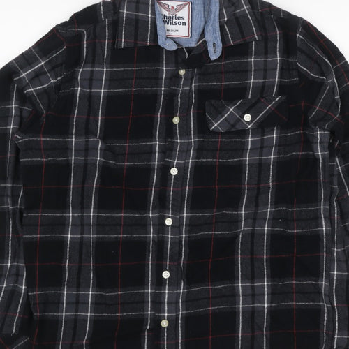 Charles Wilson Men’s Black Plaid Flannel Button-Down Shirt M