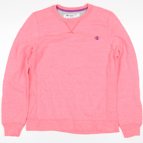 Champion Women Pink M Logo Crew Neck Pullover Sweatshirt Cotton Blend