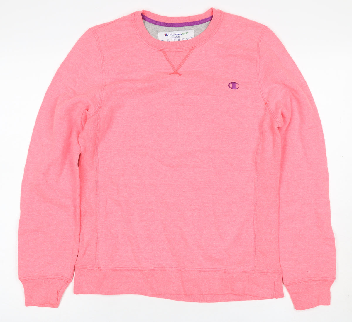 Champion Women Pink M Logo Crew Neck Pullover Sweatshirt Cotton Blend