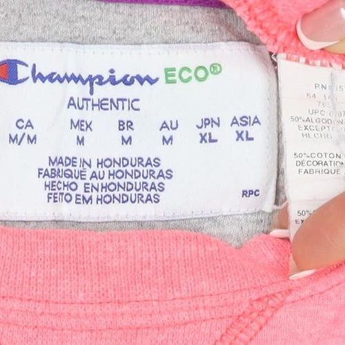 Champion Women Pink M Logo Crew Neck Pullover Sweatshirt Cotton Blend