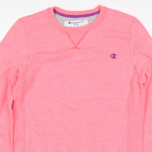 Champion Women Pink M Logo Crew Neck Pullover Sweatshirt Cotton Blend