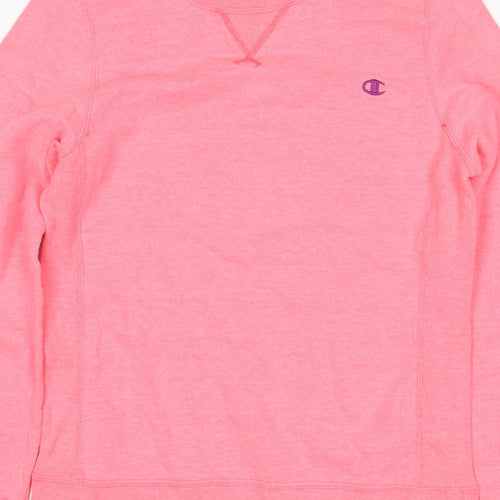 Champion Women Pink M Logo Crew Neck Pullover Sweatshirt Cotton Blend