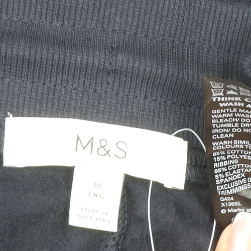 Marks and Spencer Women’s Black Size 16 Long Fleece Jogger Trousers