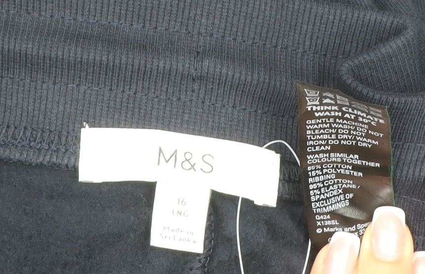 Marks and Spencer Women’s Black Size 16 Long Fleece Jogger Trousers