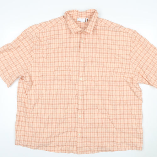 Cotton On Men’s Pink Check Linen Short Sleeve Button-Up Shirt L