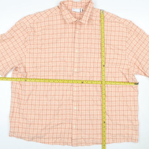 Cotton On Men’s Pink Check Linen Short Sleeve Button-Up Shirt L