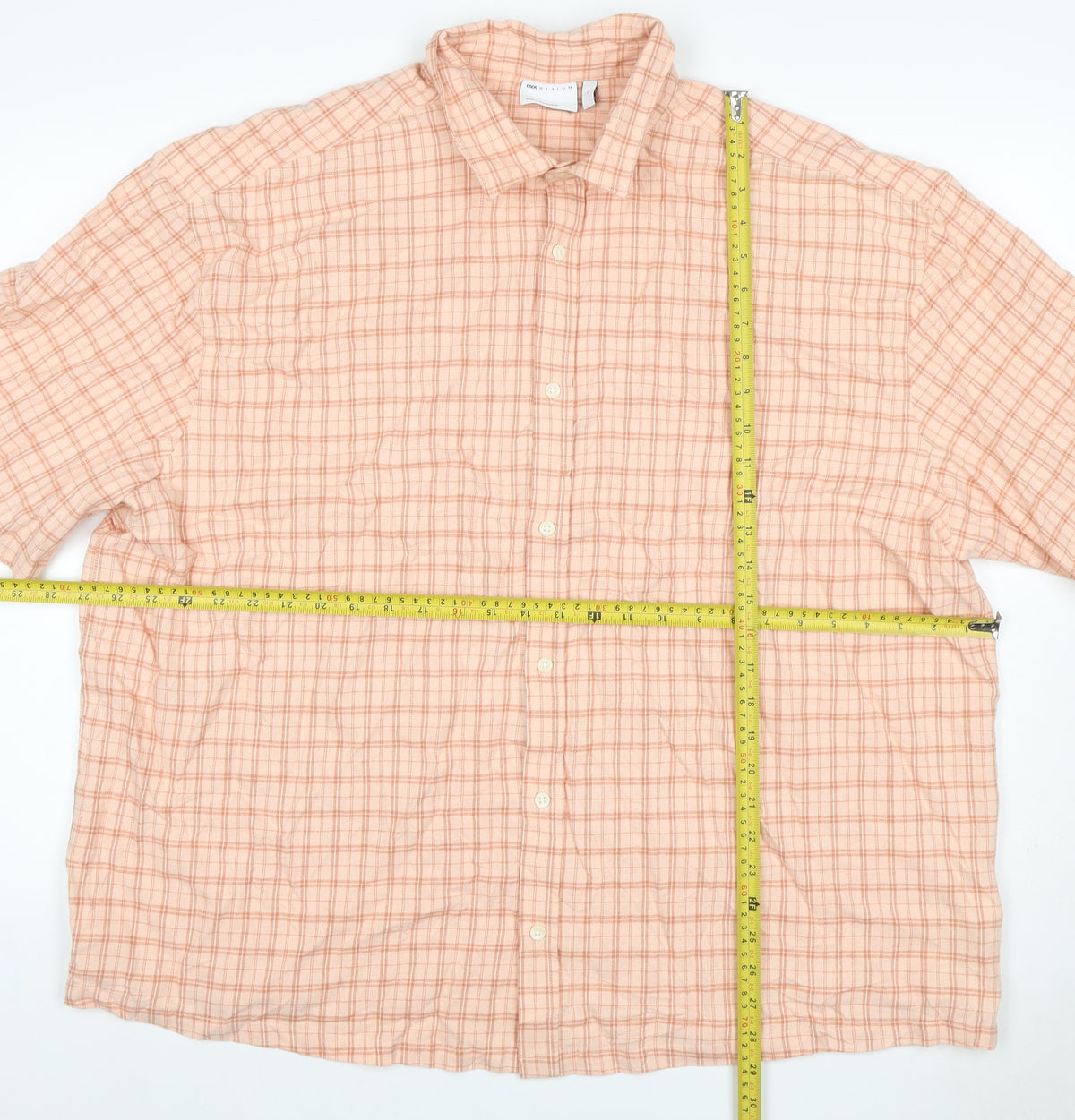 Cotton On Men’s Pink Check Linen Short Sleeve Button-Up Shirt L