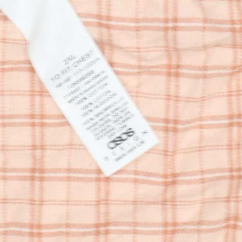 Cotton On Men’s Pink Check Linen Short Sleeve Button-Up Shirt L