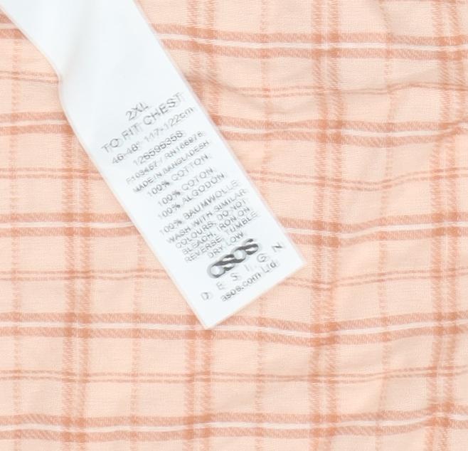 Cotton On Men’s Pink Check Linen Short Sleeve Button-Up Shirt L