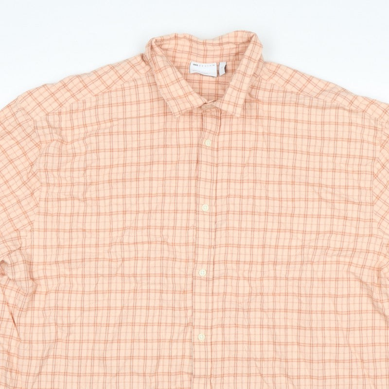 Cotton On Men’s Pink Check Linen Short Sleeve Button-Up Shirt L
