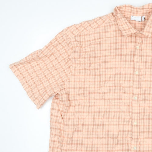 Cotton On Men’s Pink Check Linen Short Sleeve Button-Up Shirt L