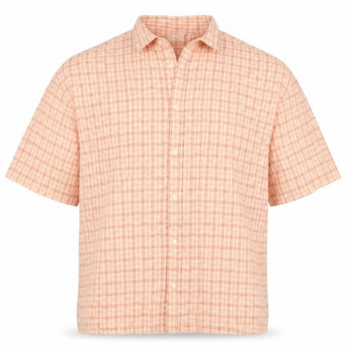 Cotton On Men’s Pink Check Linen Short Sleeve Button-Up Shirt L