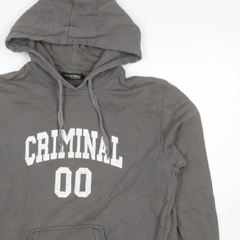 Criminal Men’s Grey M Pullover Hoodie College Graphic Print