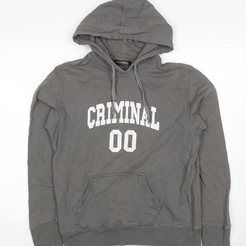 Criminal Men’s Grey M Pullover Hoodie College Graphic Print