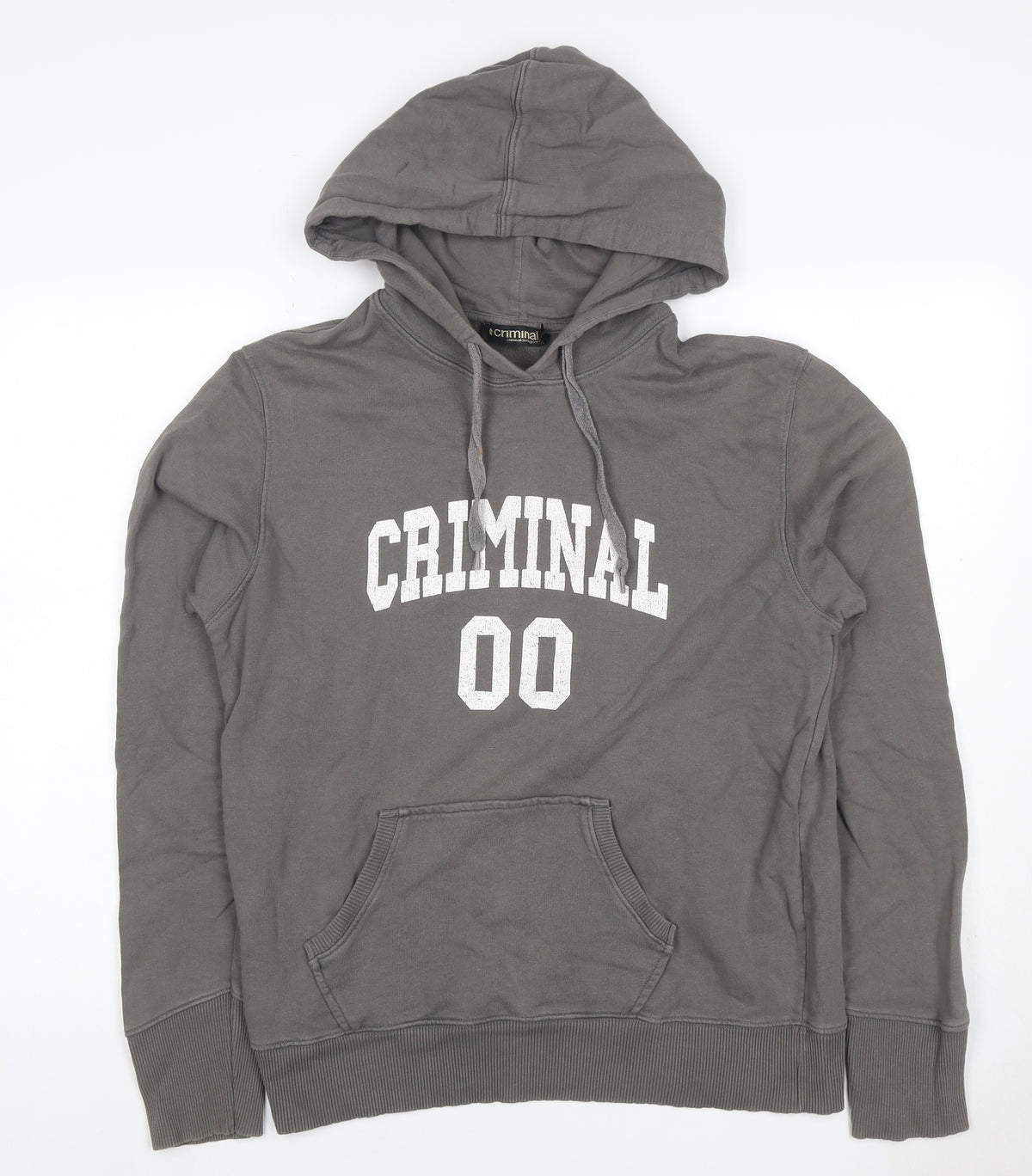 Criminal Men’s Grey M Pullover Hoodie College Graphic Print