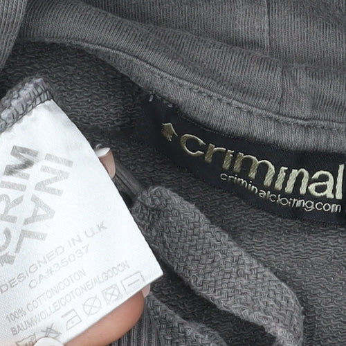 Criminal Men’s Grey M Pullover Hoodie College Graphic Print