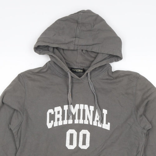 Criminal Men’s Grey M Pullover Hoodie College Graphic Print