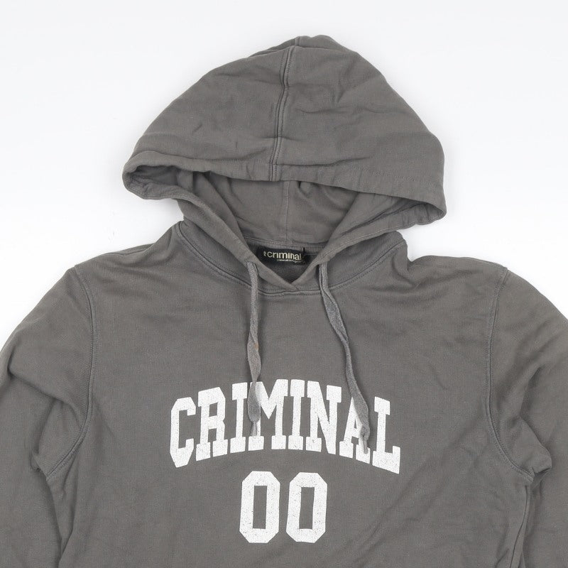 Criminal Men’s Grey M Pullover Hoodie College Graphic Print