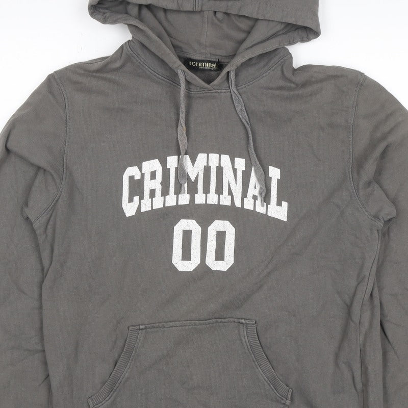 Criminal Men’s Grey M Pullover Hoodie College Graphic Print