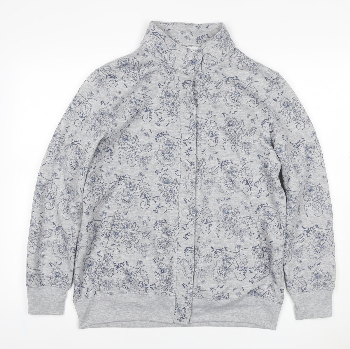 Damart Women Grey Floral Fleece Button Cardigan Sweatshirt L