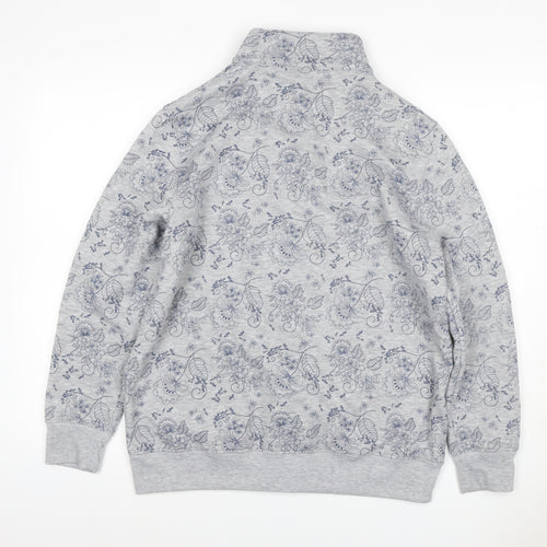 Damart Women Grey Floral Fleece Button Cardigan Sweatshirt L
