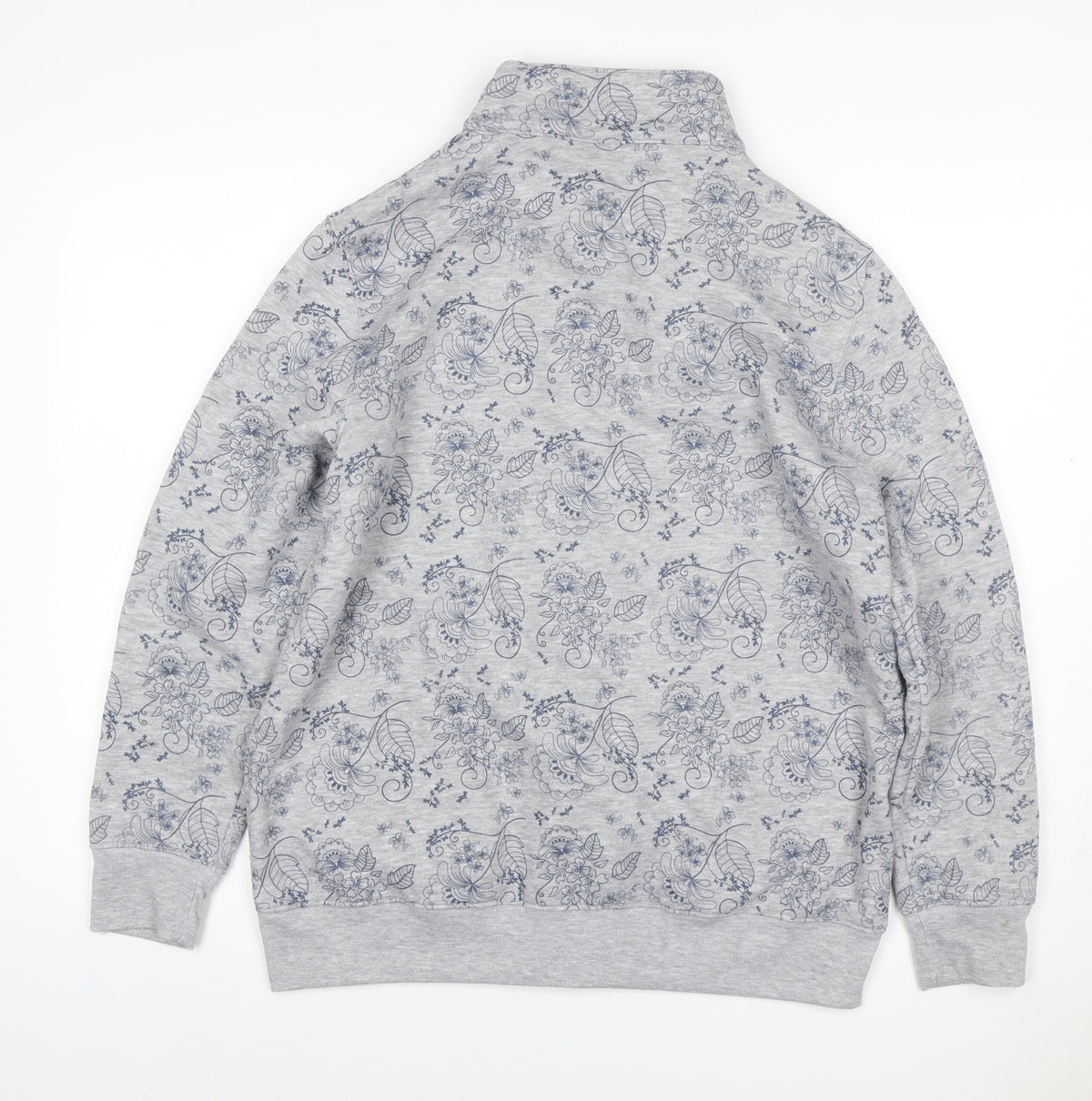 Damart Women Grey Floral Fleece Button Cardigan Sweatshirt L