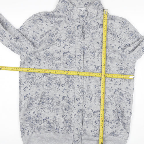 Damart Women Grey Floral Fleece Button Cardigan Sweatshirt L