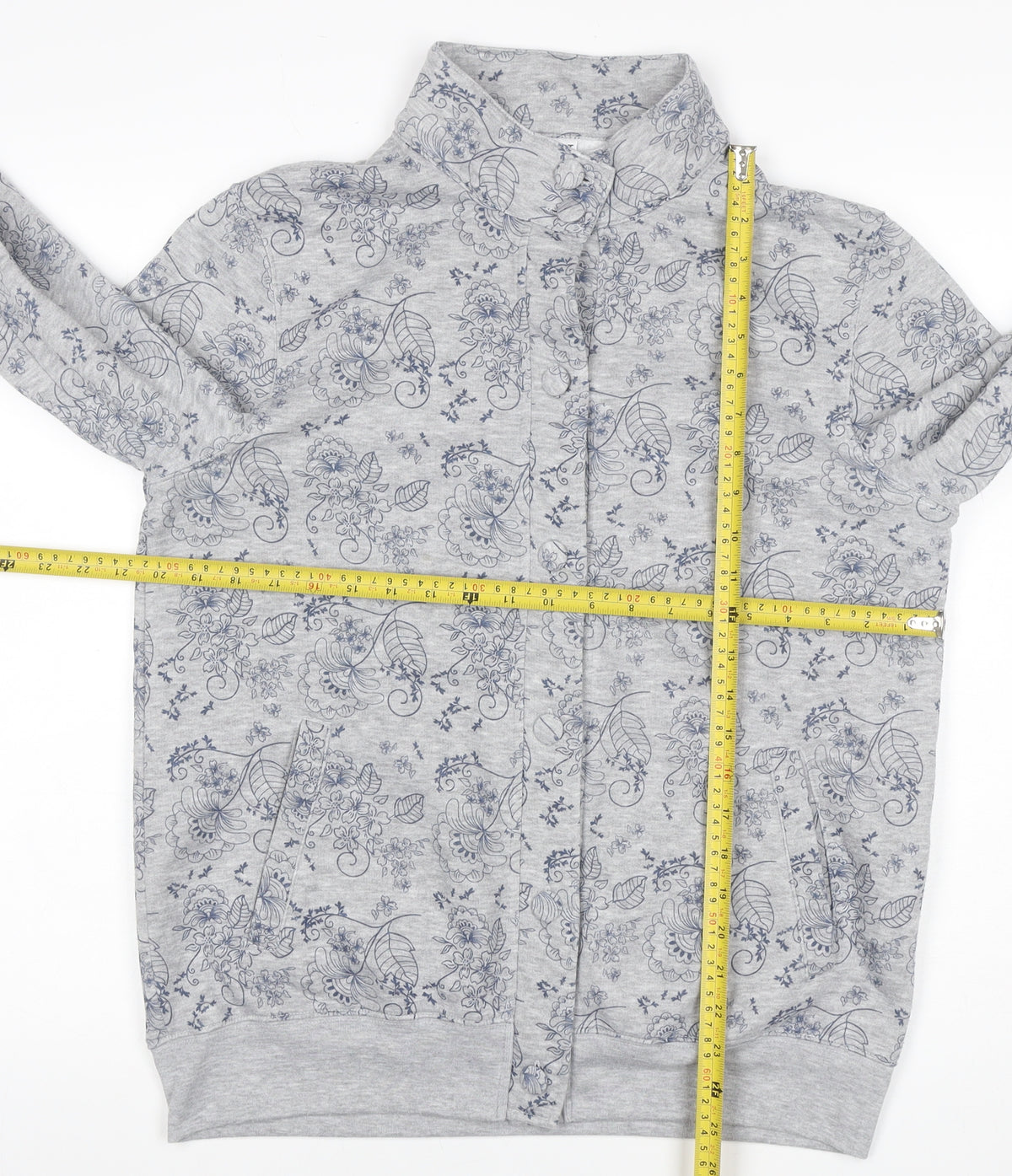 Damart Women Grey Floral Fleece Button Cardigan Sweatshirt L