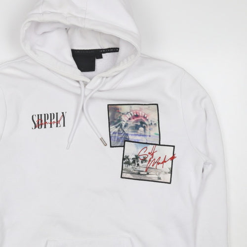 Supply & Demand Men's White M Pullover Hoodie Graphic Print Pockets