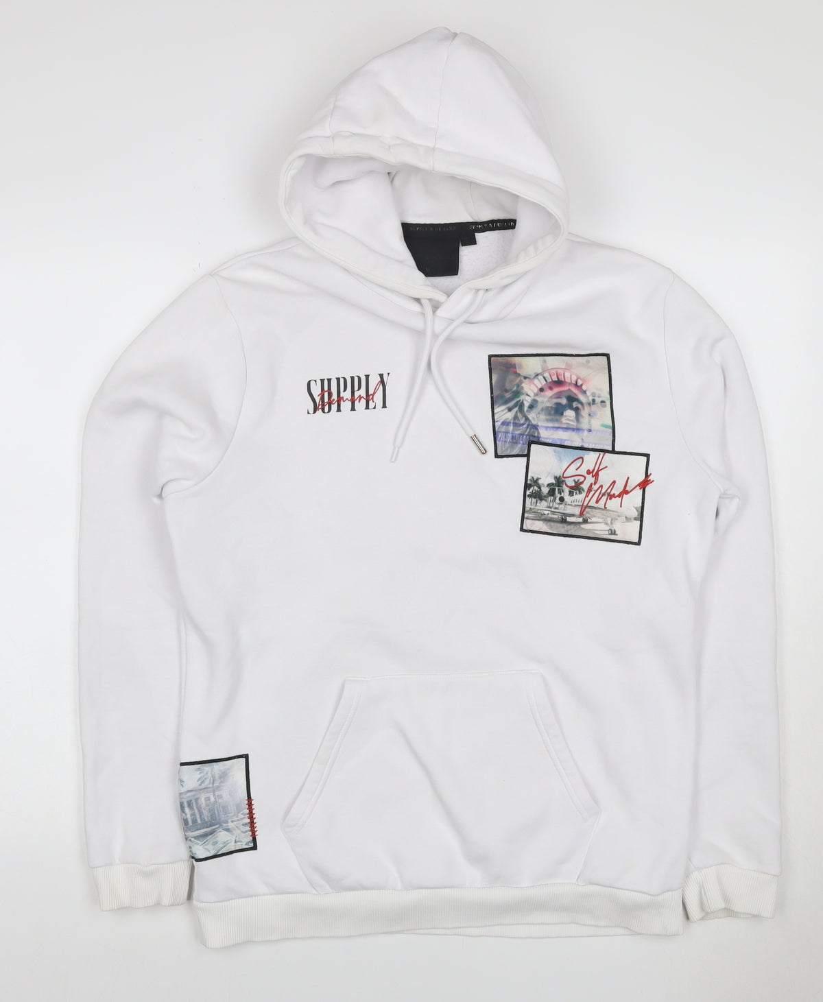 Supply & Demand Men's White M Pullover Hoodie Graphic Print Pockets