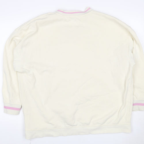 Primark Women’s Ivory L Pullover Sweatshirt Pink Slogan V-Neck